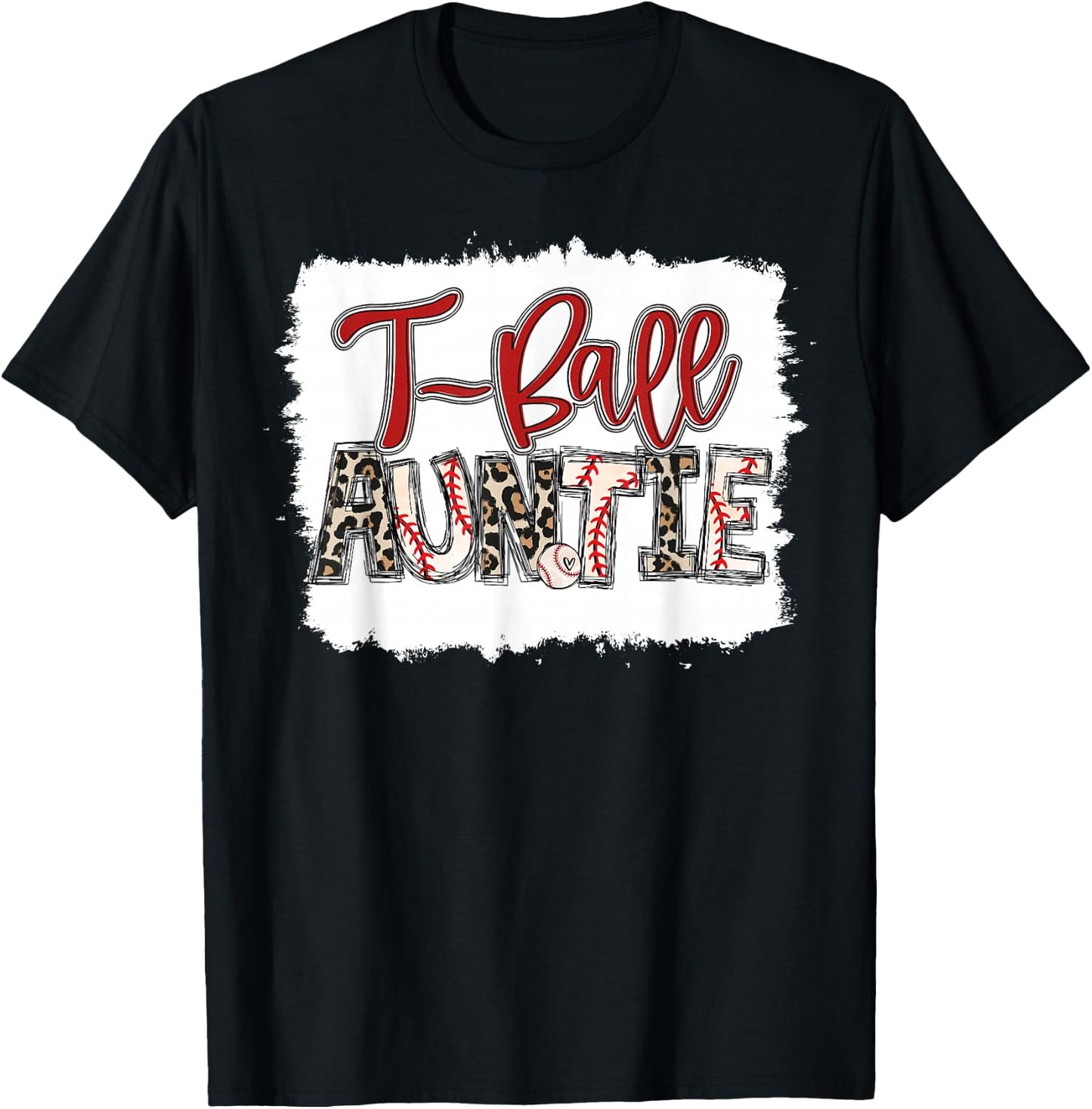 Proud T-Ball Auntie Ball Leopard Print Squad Team T-Shirt - T-Shirt | Black