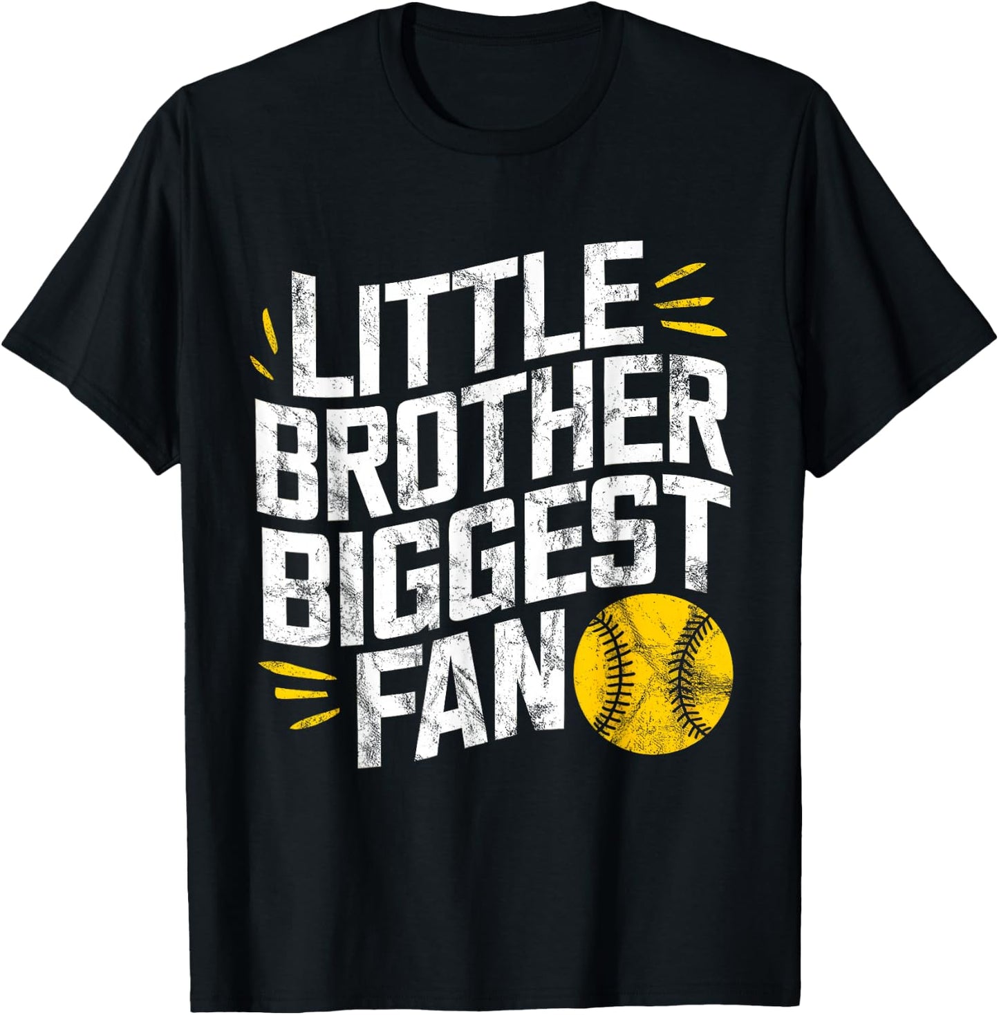 Little Brother Biggest Fan Softball Baseball Boys Funny T-Shirt - T-Shirt | Black