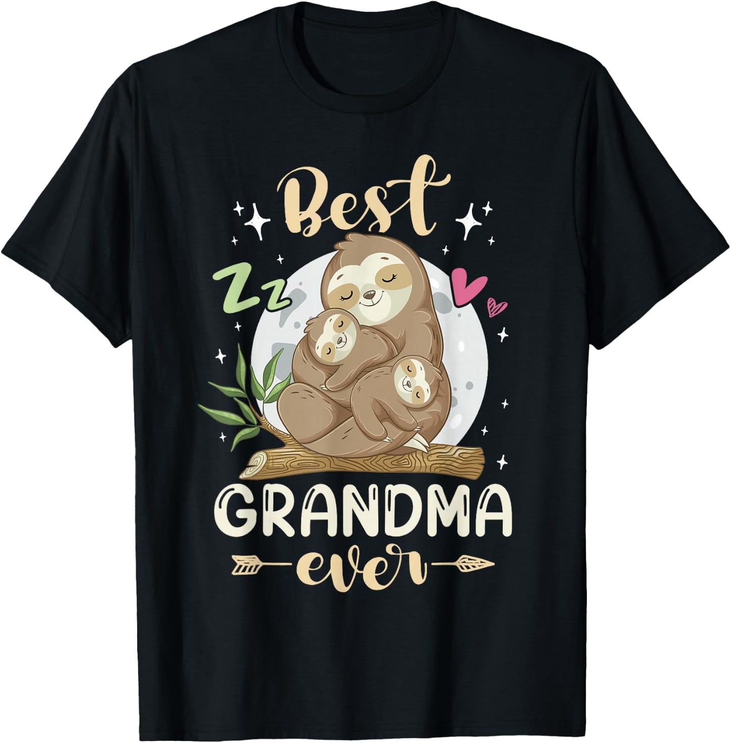 Best Grandma Ever, Sloths Family Mother's Day Pajama Sleep T-Shirt - T-Shirt | Black