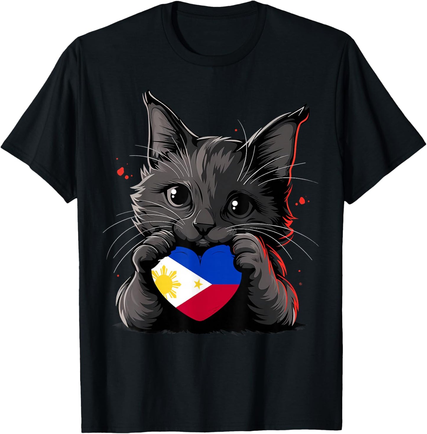 Philippines Flag Cat Pinoy Pilipinas Pride Filipino Roots T-Shirt - T-Shirt | Black