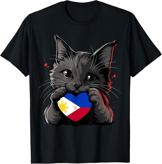Philippines Flag Cat Pinoy Pilipinas Pride Filipino Roots T-Shirt - T-Shirt | Black