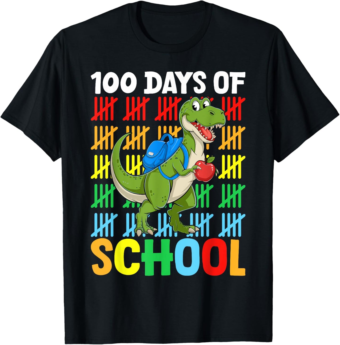 100 Days Of School Dinosaur Happy 100th Day of School T-Shirt - T-Shirt | Black