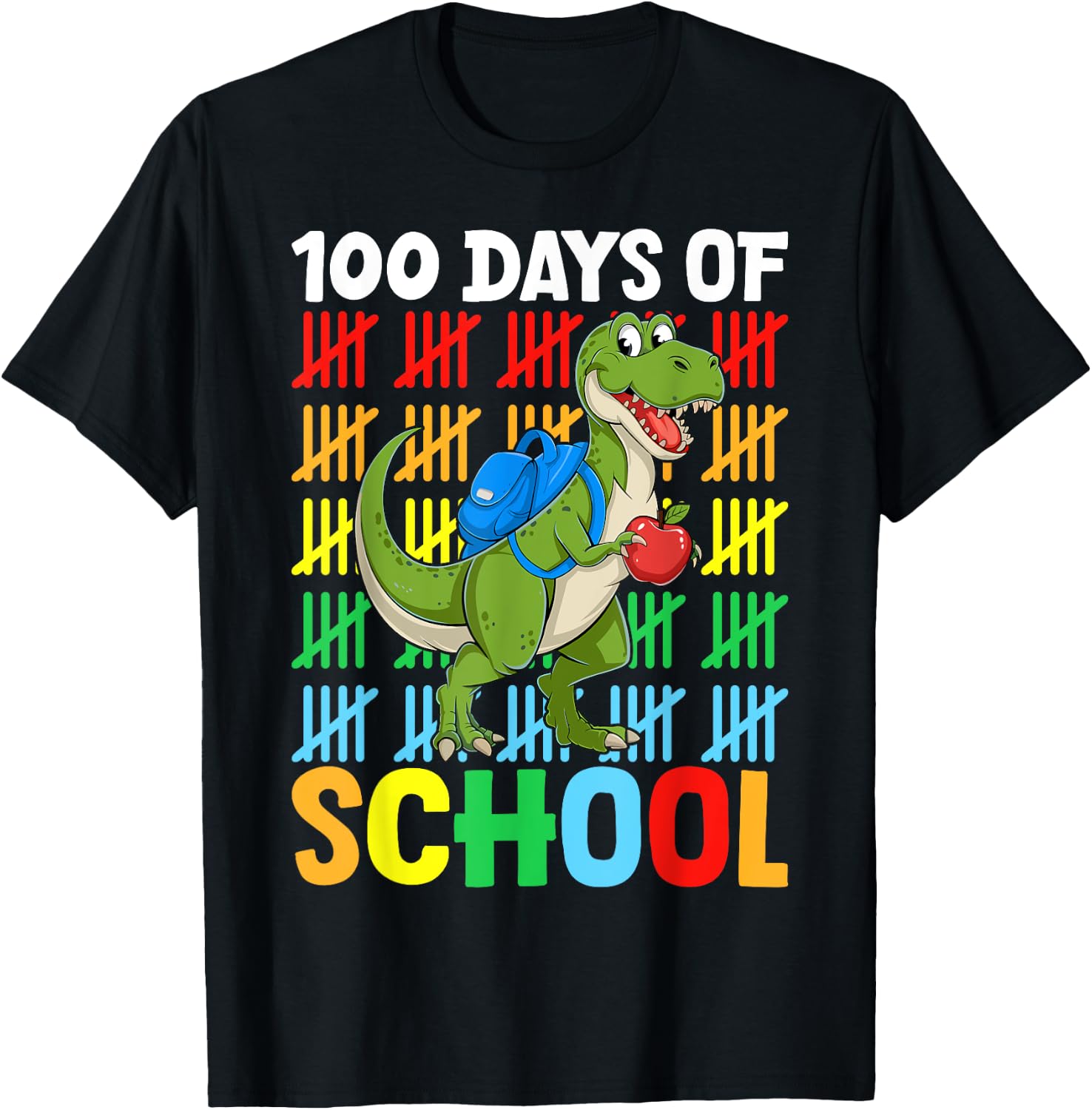 100 Days Of School Dinosaur Happy 100th Day of School T-Shirt - T-Shirt | Black