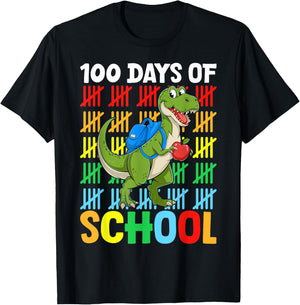 100 Days Of School Dinosaur Happy 100th Day of School T-Shirt - T-Shirt | Black