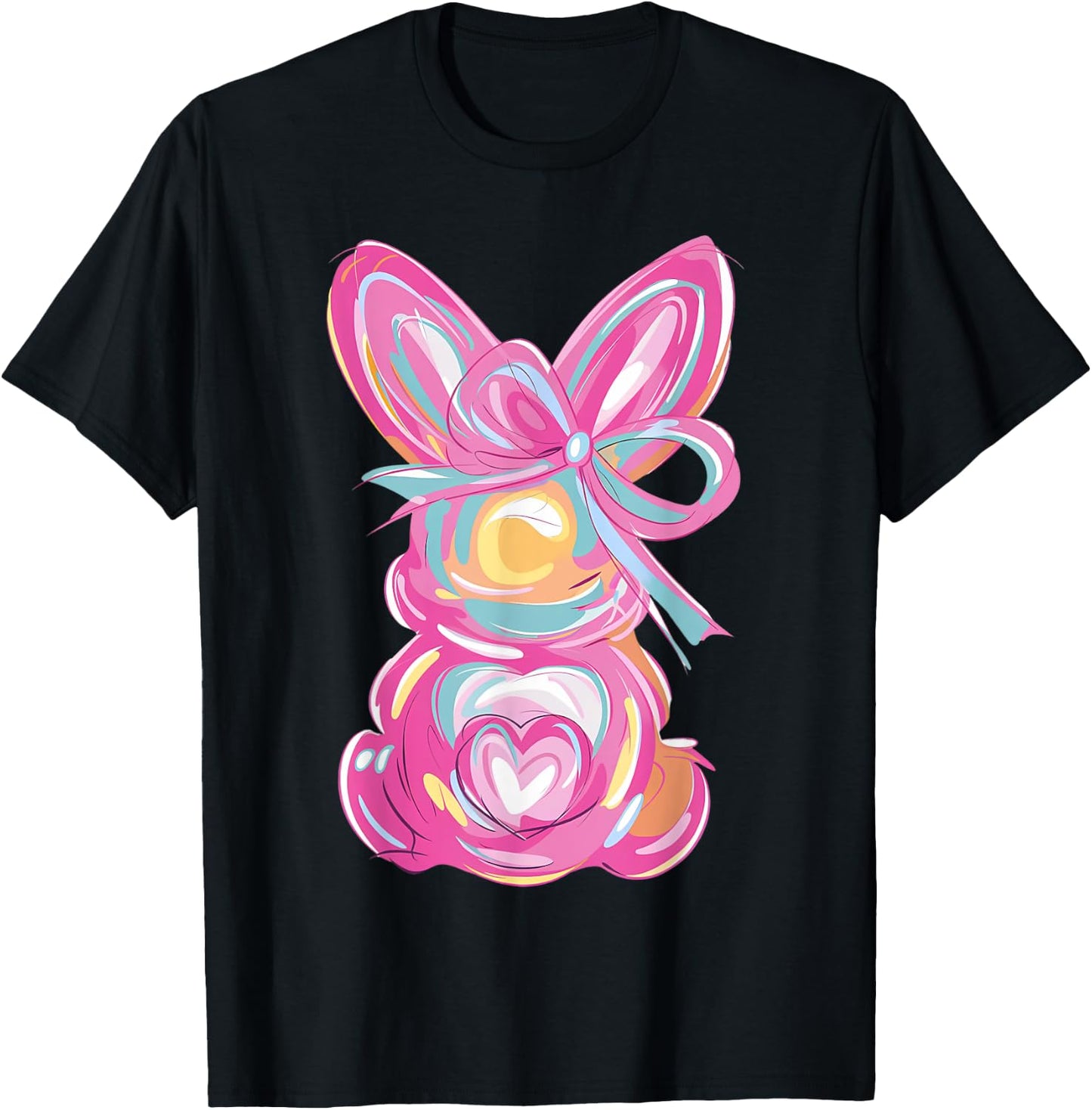 Easter Cute Bunny Coquette Bow Tie Dye Rabbit T-Shirt - T-Shirt | Black