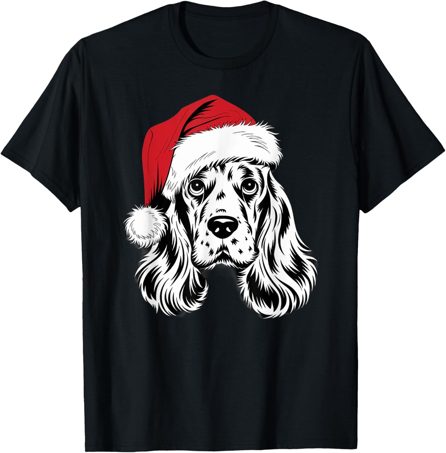 Joyful Cocker Santa Dog on Cocker Spaniel Christmas T-Shirt - T-Shirt | Black