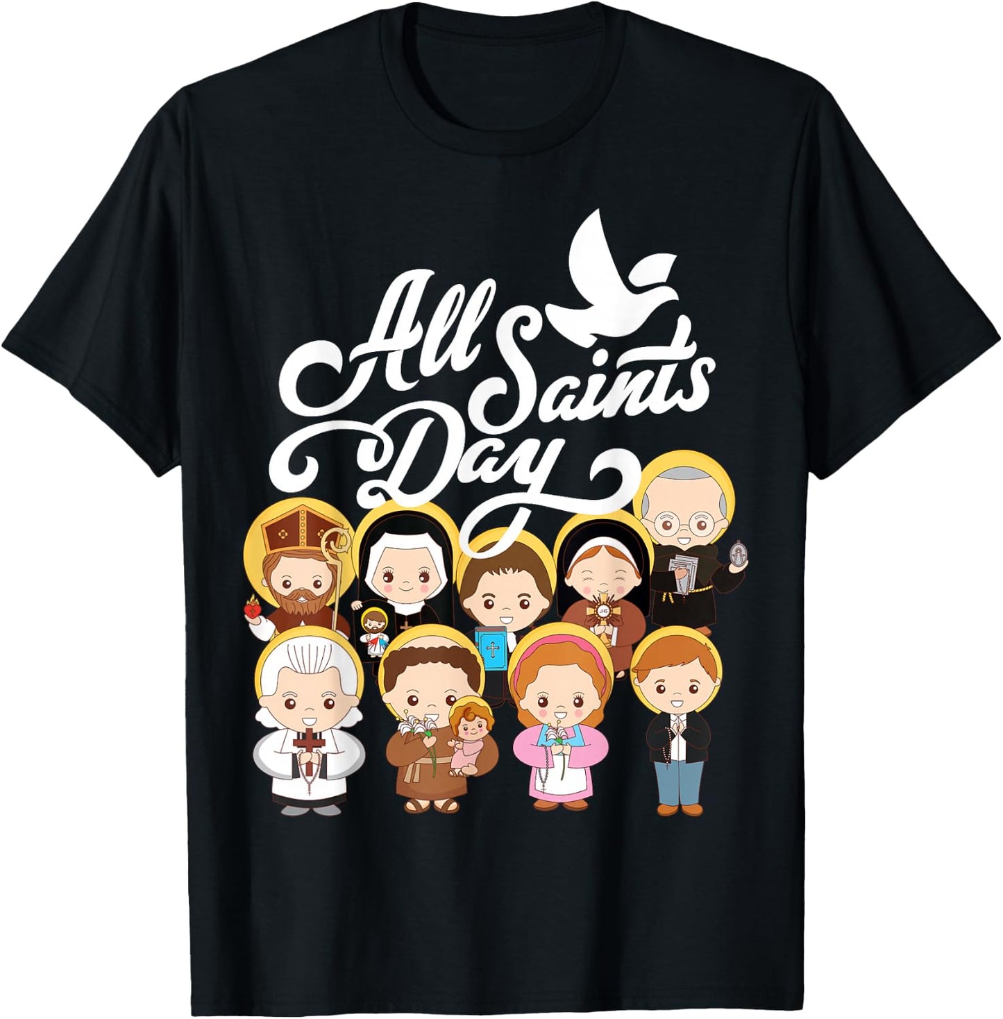 All Saints Day Catholic St Anthony Faustina Kolbe Goretti T-Shirt - T-Shirt | Black