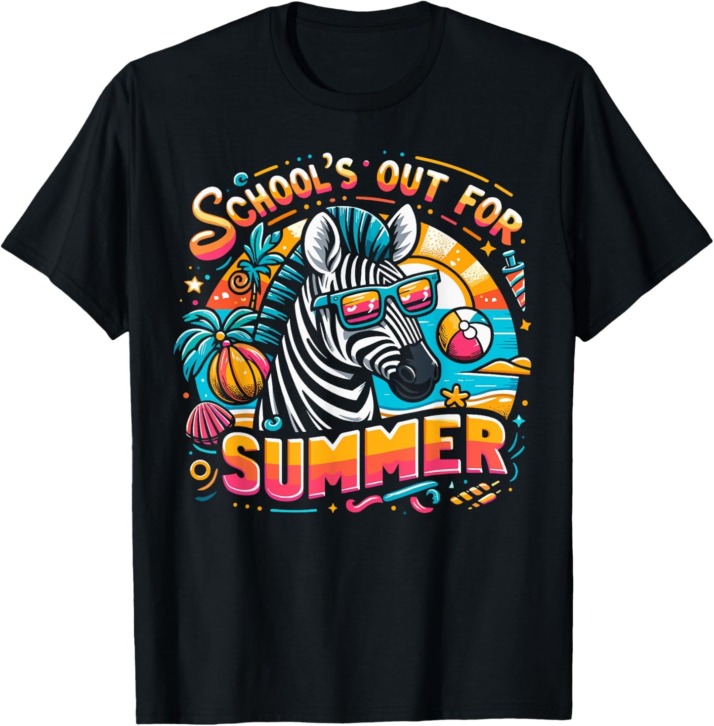 Funny Schools Out For Summer Teacher Kids Boys Girls Zebra T-Shirt - T-Shirt | Black