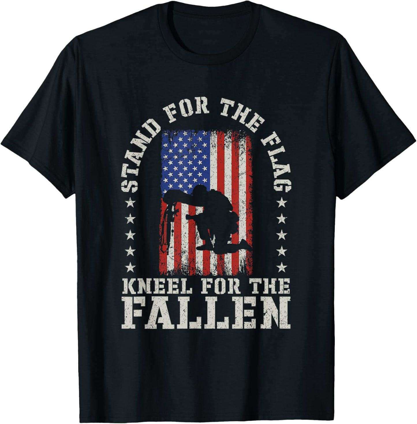 Stand For The Flag Kneel For The Fallen Veteran Patriotic T-Shirt - T-Shirt | Black
