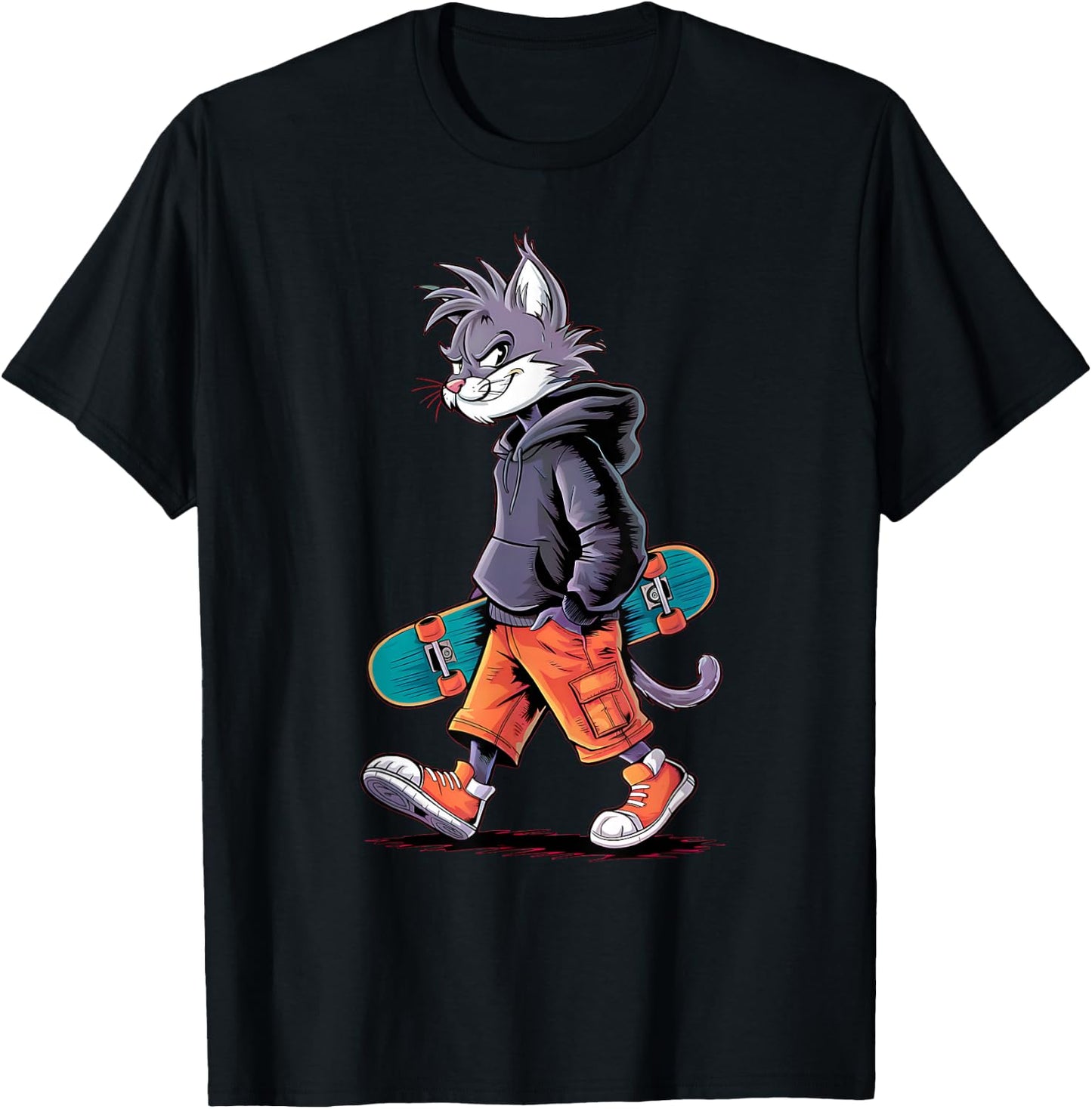 Boys Men Skatepark Cool Skater Cat Rizzler Skateboard T-Shirt - T-Shirt | Black