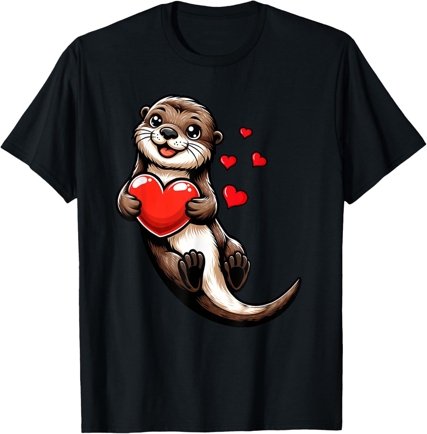 Cute Sea Otter Valentines Heart Lover Funny Boys Girls Kids T-Shirt - T-Shirt | Black