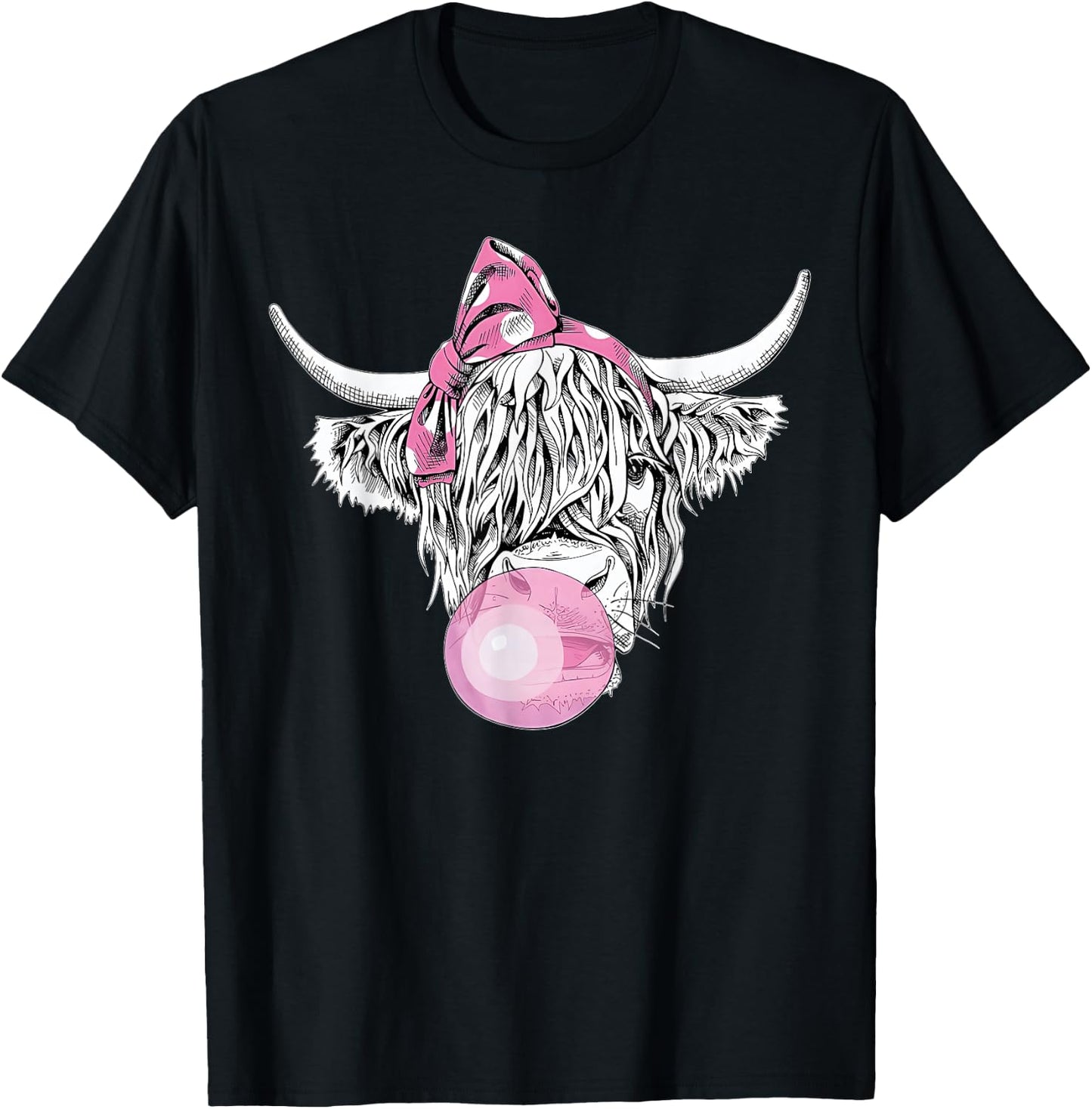 Bubble Gum Highland Cow Women Girls Heifer Farm Cow Lover T-Shirt - T-Shirt | Black