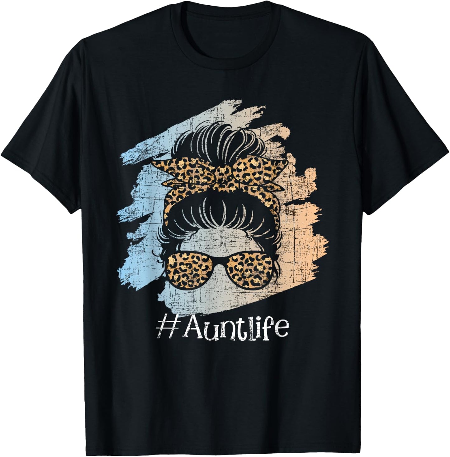Aunt Life - Leopard Auntie Aunty Messy Hair Bun Niece Nephew T-Shirt - T-Shirt | Black