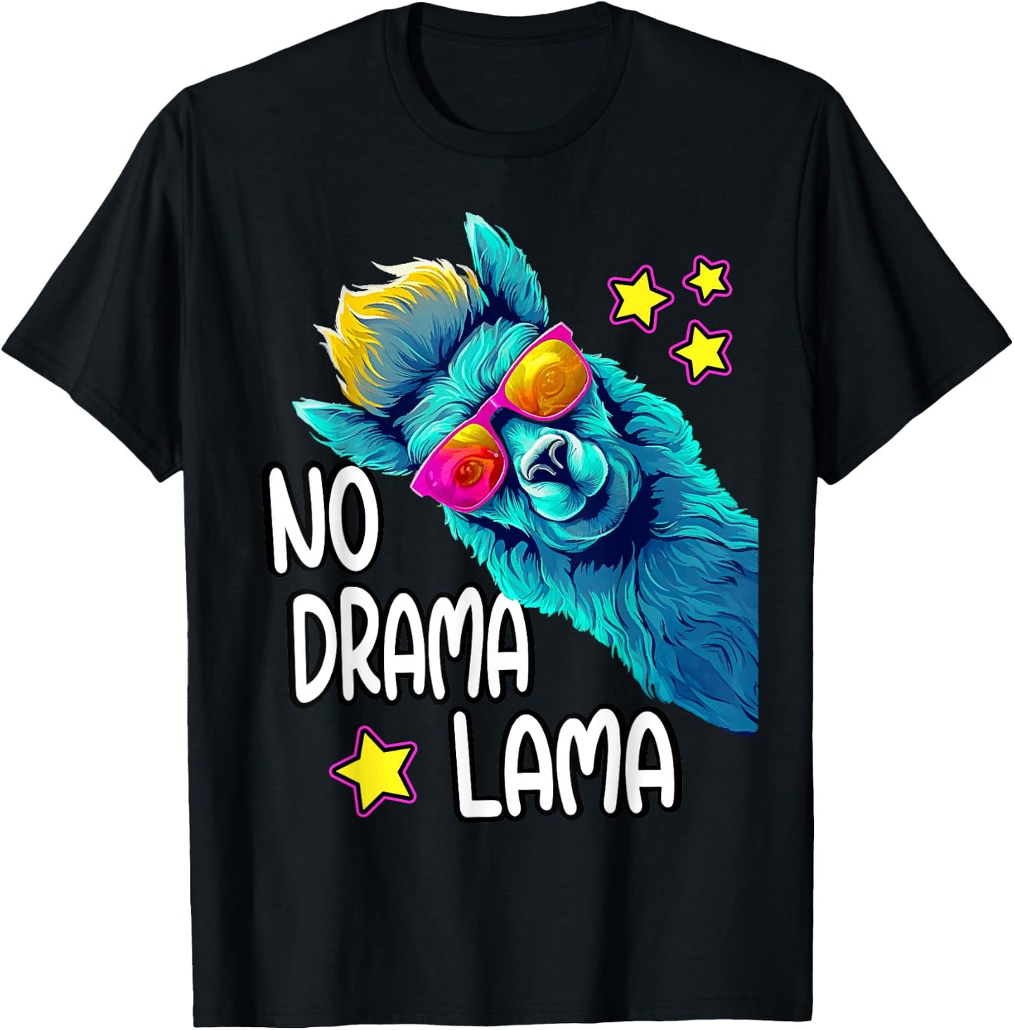 Lama No Drama with Sunglasses Cool Funny Saying Alpaca , black T-Shirt - T-Shirt | Black