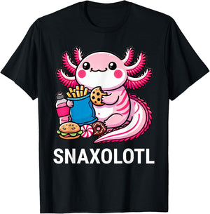 Snaxolotl Axolotl Snacks Funny Food Kawaii T-Shirt - T-Shirt | Black