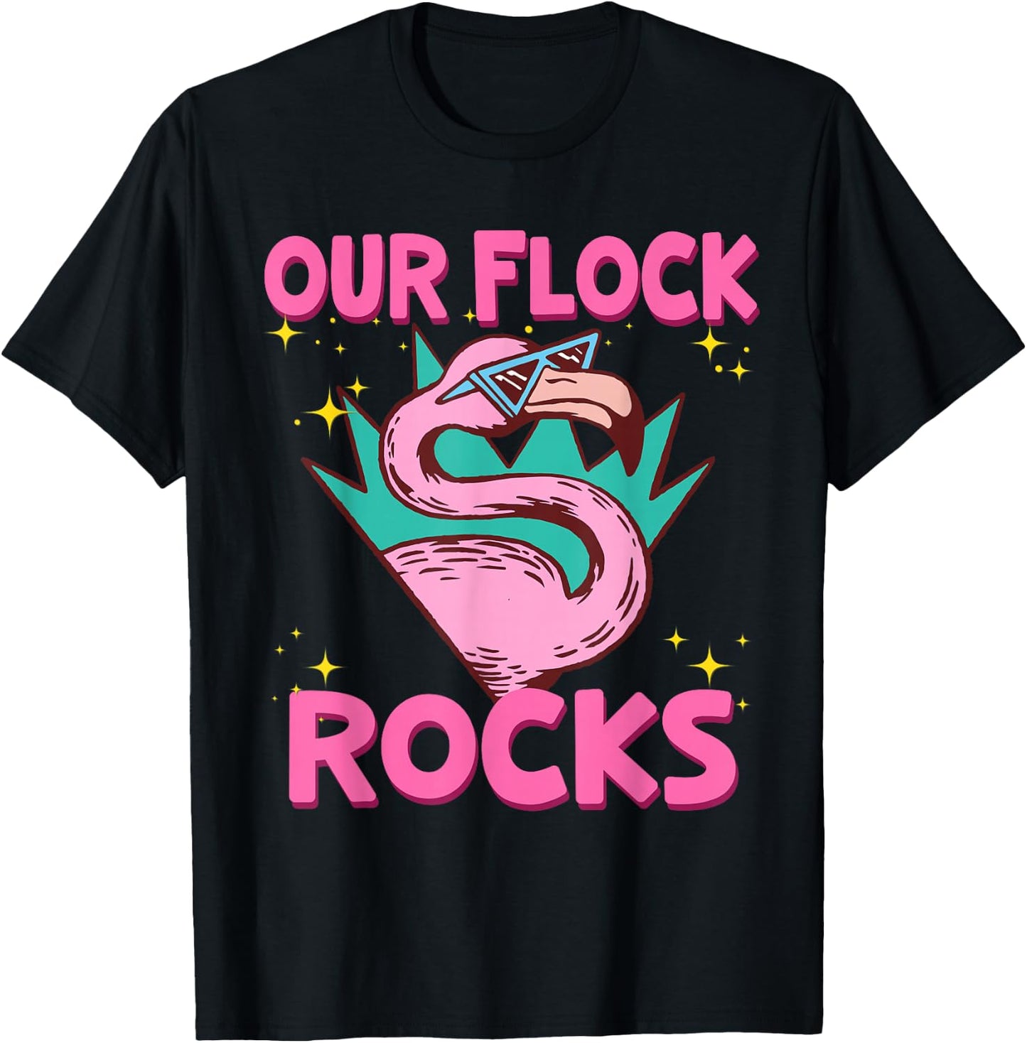 Our Flock Rocks Flamingo Matching Family Vacation Group T-Shirt - T-Shirt | Black