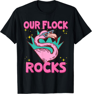 Our Flock Rocks Flamingo Matching Family Vacation Group T-Shirt - T-Shirt | Black