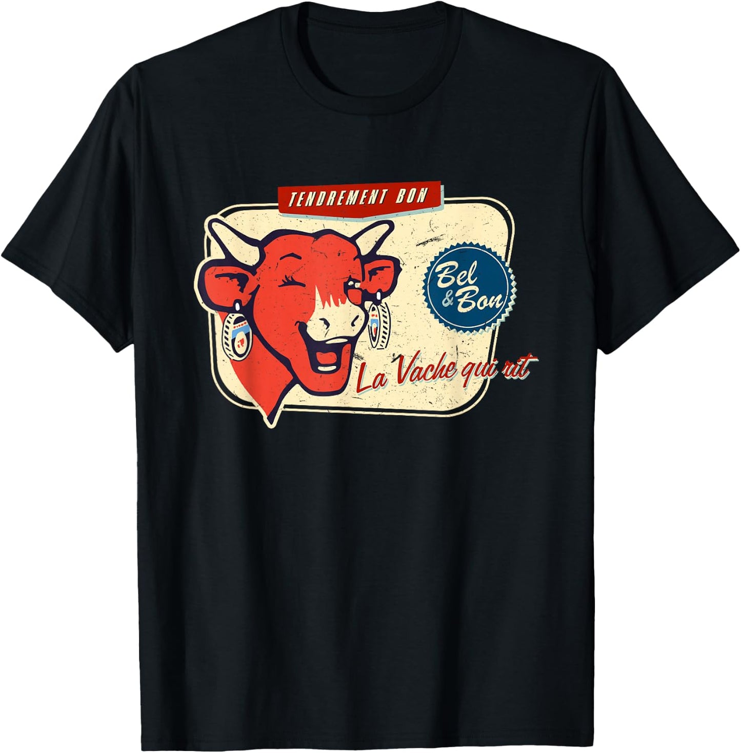 The Laughing Cow La Vache Qui Rit Retro Distressed T-Shirt - T-Shirt | Black