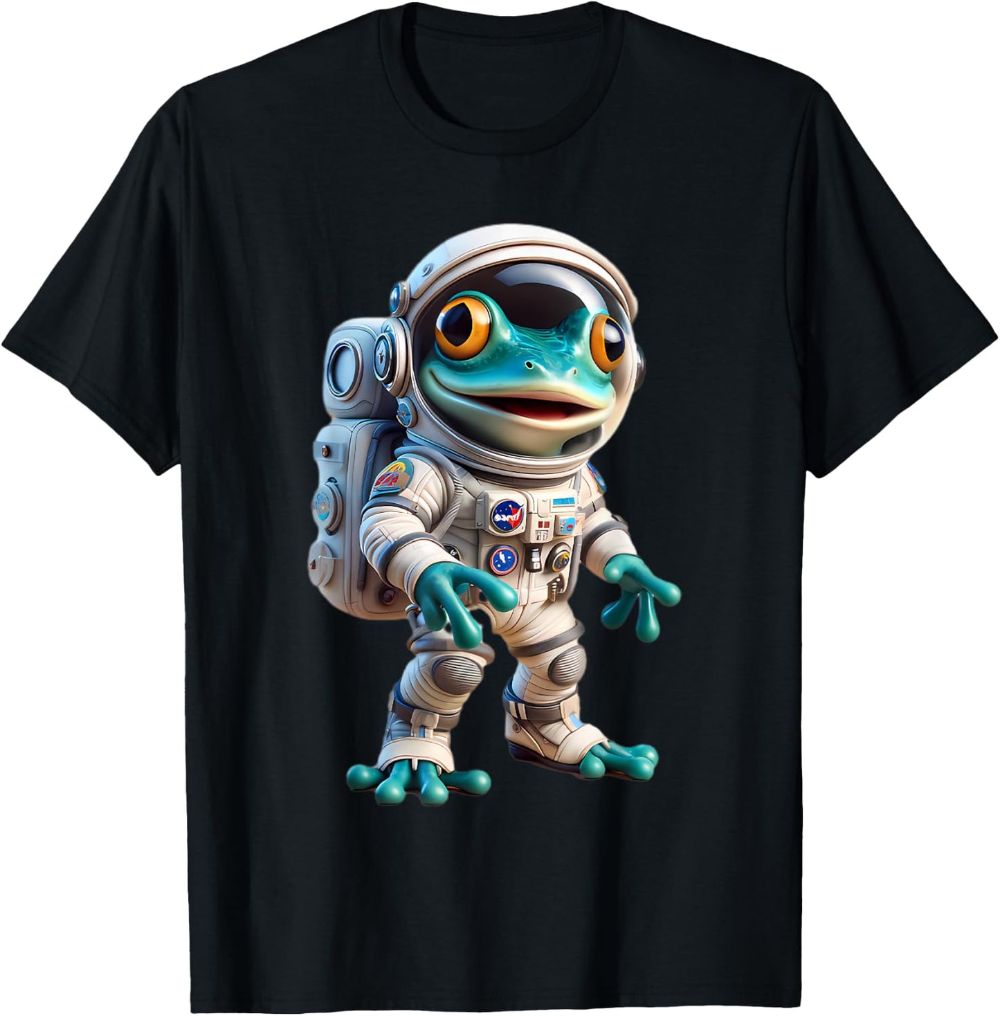 Cute Frog Astronaut Helmet Space Men Women Kids T-Shirt - T-Shirt | Black