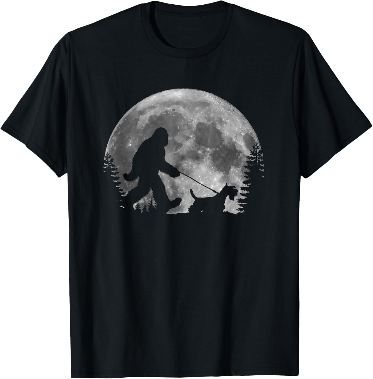 Bigfoot Walking a Dog Funny Scottish Terrier Moon Halloween Women Kids T-Shirt - T-Shirt | Black