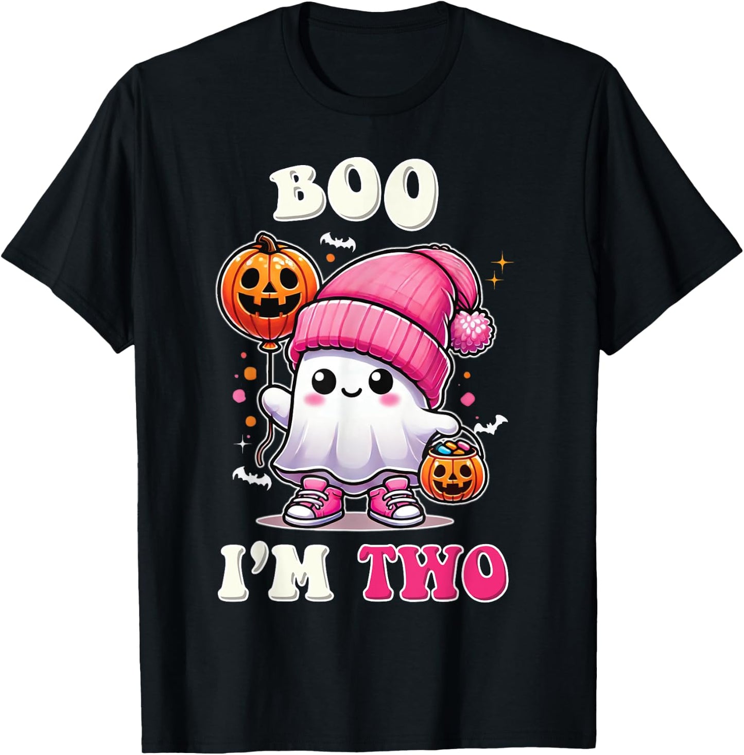 Boo I'm Two Ghost 2nd Birthday Halloween Pink Bow Girl T-Shirt - T-Shirt | Black