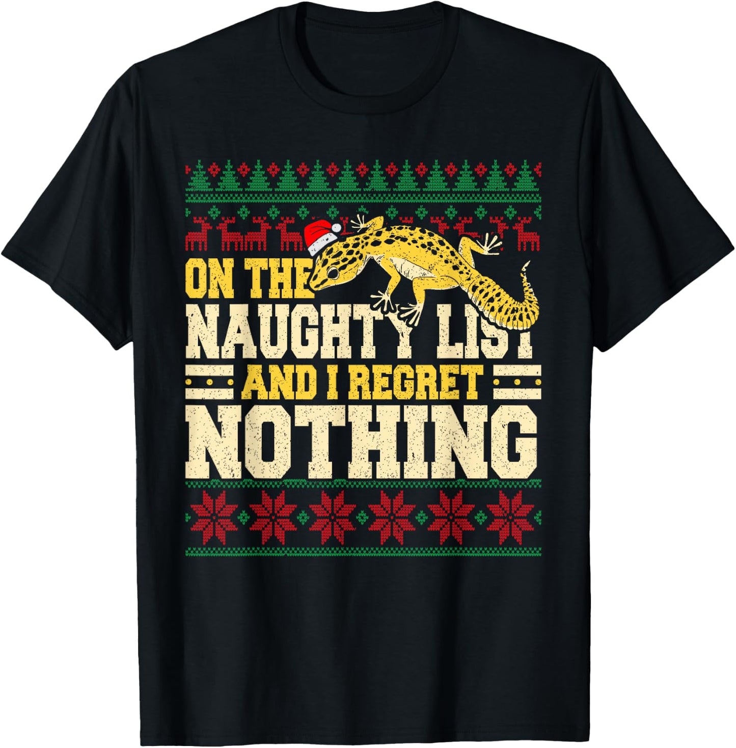 Funny Lizard Reptile - Tiny Dragon Leopard Gecko Christmas T-Shirt - T-Shirt | Black
