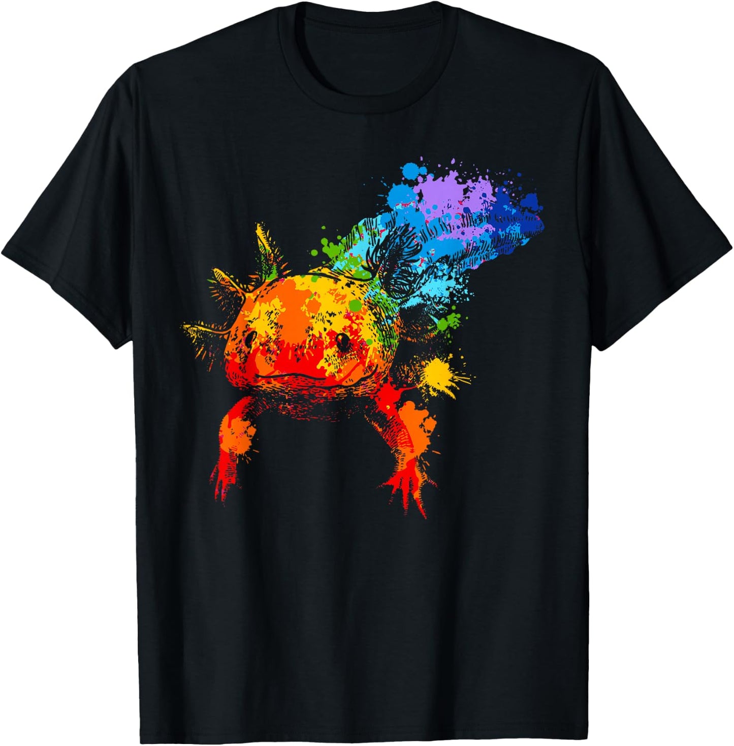 Axolotl Splash Art Animal Lovers Colourful Animal Motif , black T-Shirt - T-Shirt | Black