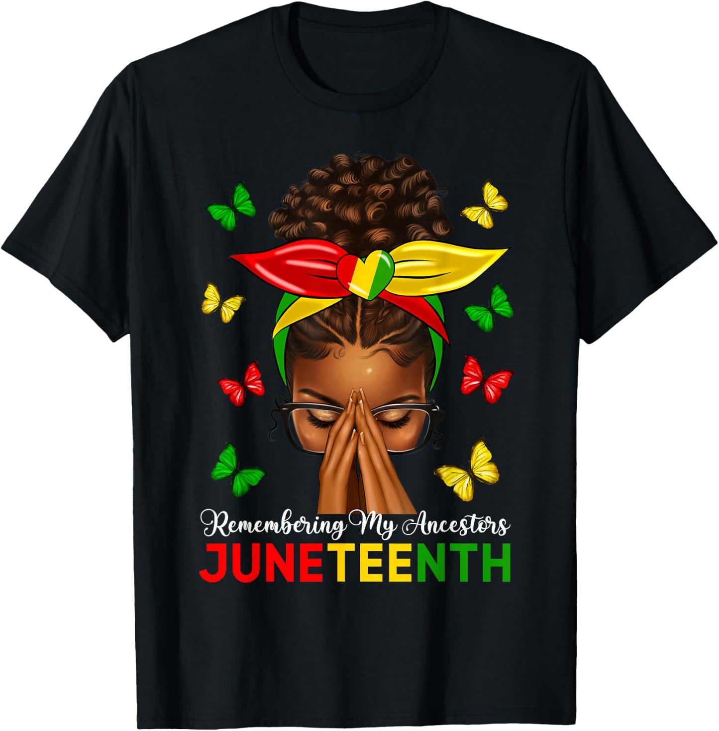 Black Women Afro Messy Bun Celebrate Juneteenth 1865 T-Shirt - T-Shirt | Black