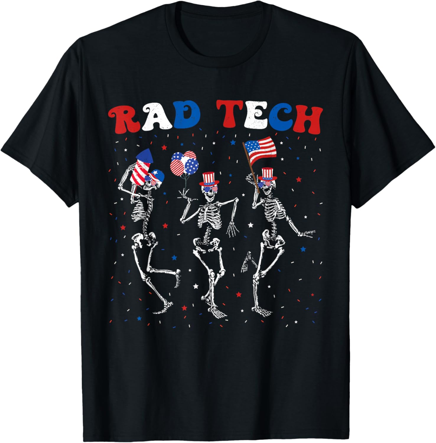 Radiology 4th of July RAD Tech X-ray Tech Skeleton Patriotic Women Men T-Shirt - T-Shirt | Black
