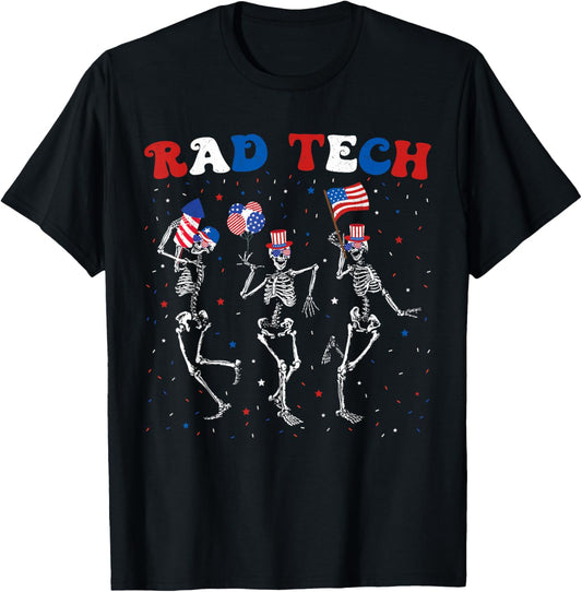 Radiology 4th of July RAD Tech X-ray Tech Skeleton Patriotic Women Men T-Shirt - T-Shirt | Black