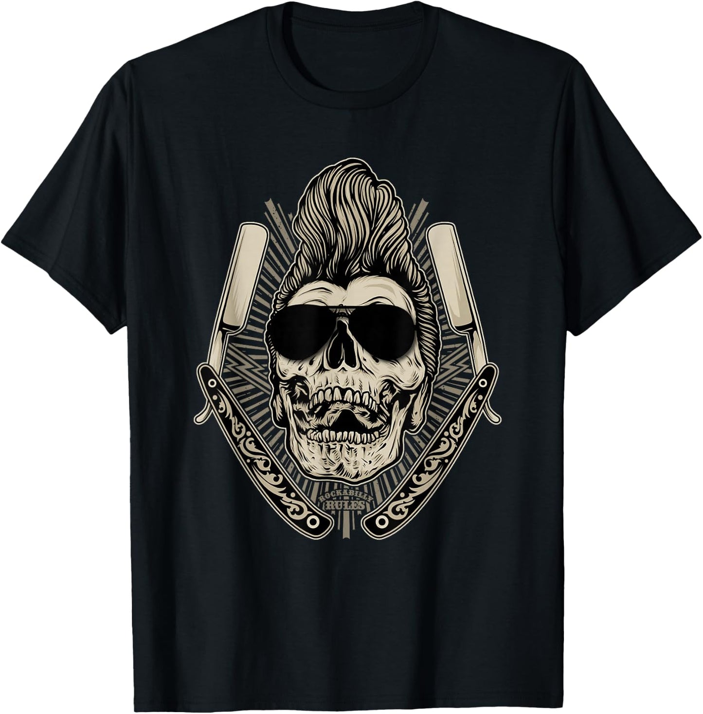 Rockabilly Skull Psychobilly Vintage Greaser Bikers T Shirt T-Shirt - T-Shirt | Black