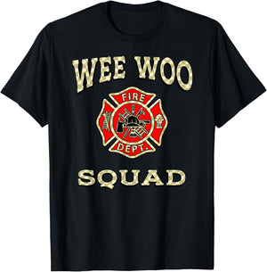 WEE WOO SQUAD Funny Firefighter Badge Marshal Fire Truck T-Shirt - T-Shirt | Black