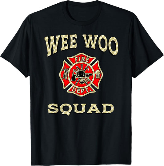 WEE WOO SQUAD Funny Firefighter Badge Marshal Fire Truck T-Shirt - T-Shirt | Black