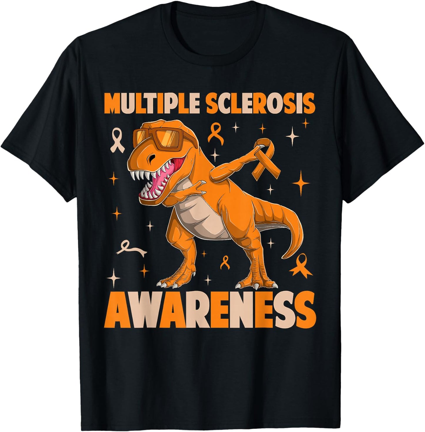 Multiple Sclerosis MS Awareness T-rex Dinosaur Gifts T-Shirt - T-Shirt | Black