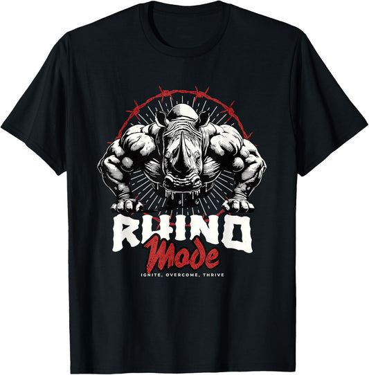 Rhino Mode Pushup Rhino Gym Workout Motivation T-Shirt - T-Shirt | Black
