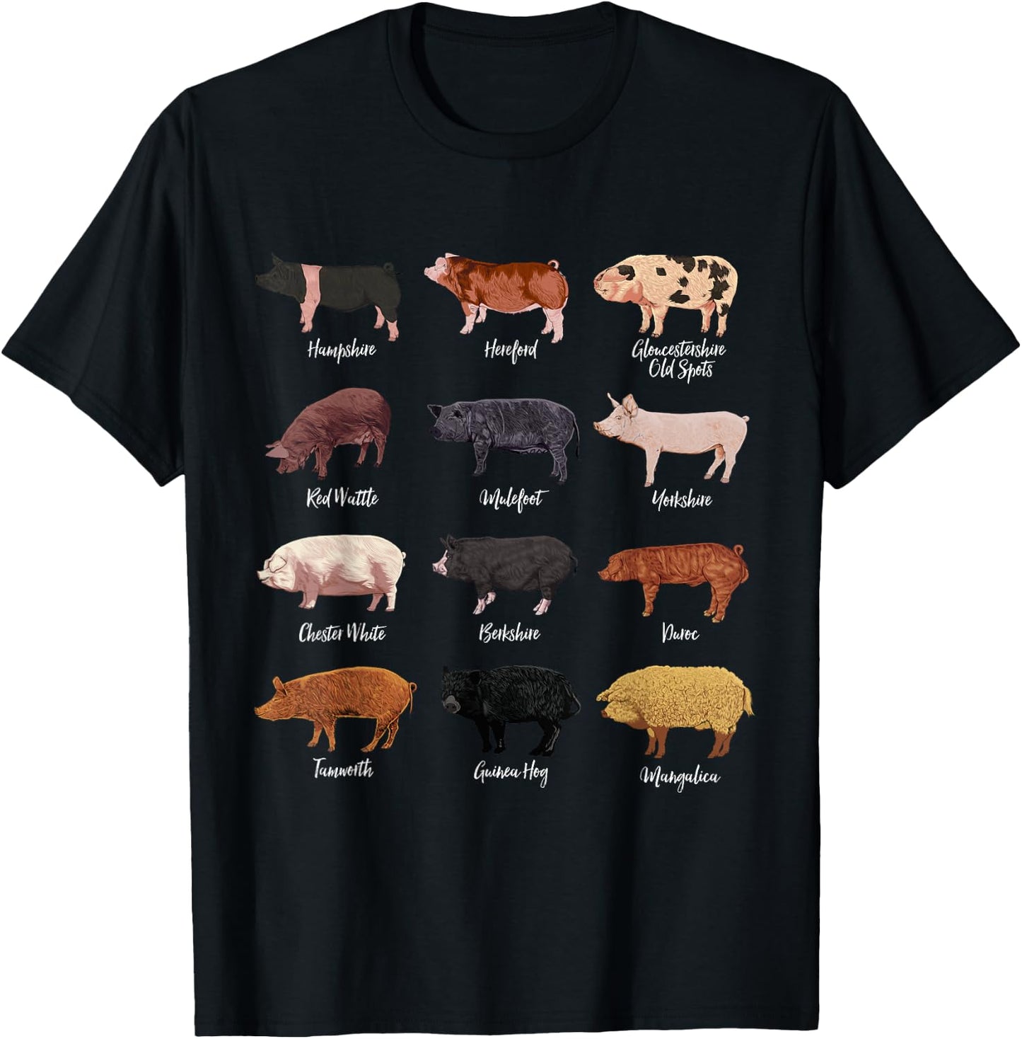 Schweine Zeichnungen - Schweinerassen T-Shirt - T-Shirt | Black