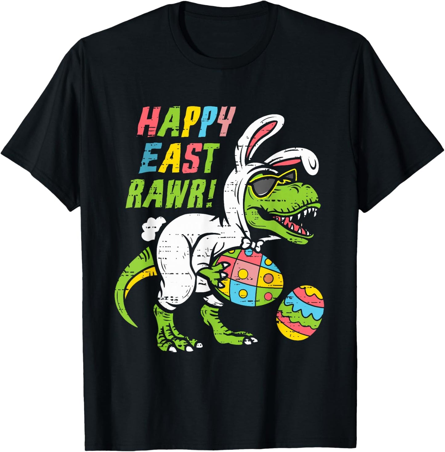 Boys Easter Day Funny Happy Eastrawr Dinosaur T Rex Dino Kid T-Shirt - T-Shirt | Black