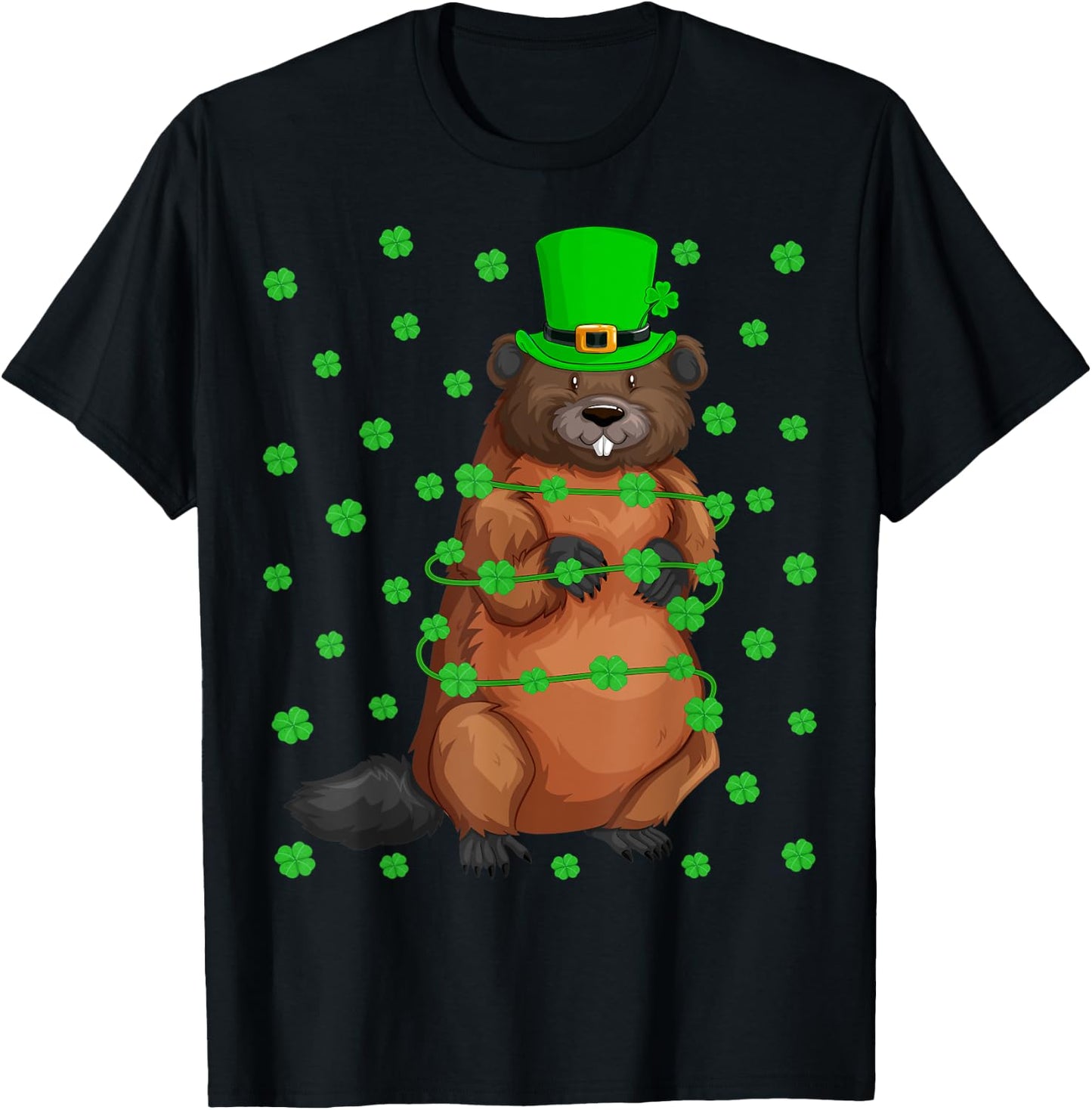 Irish Shamrock Leprechaun Beaver St. Patrick's Day T-Shirt - T-Shirt | Black