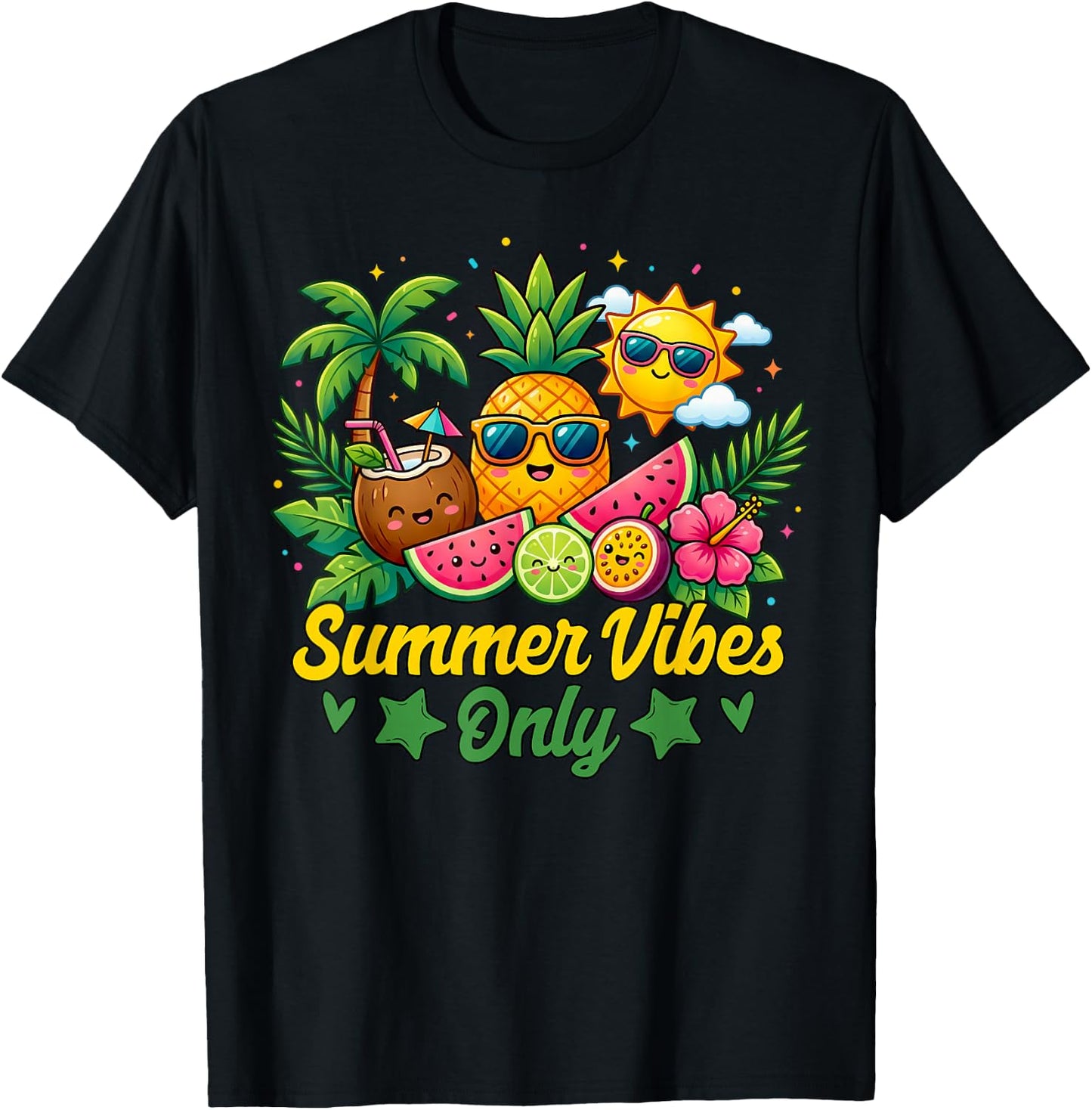 Cute Summer Vibes Tropical Fruits Summer Vibes Only T-Shirt - T-Shirt | Black