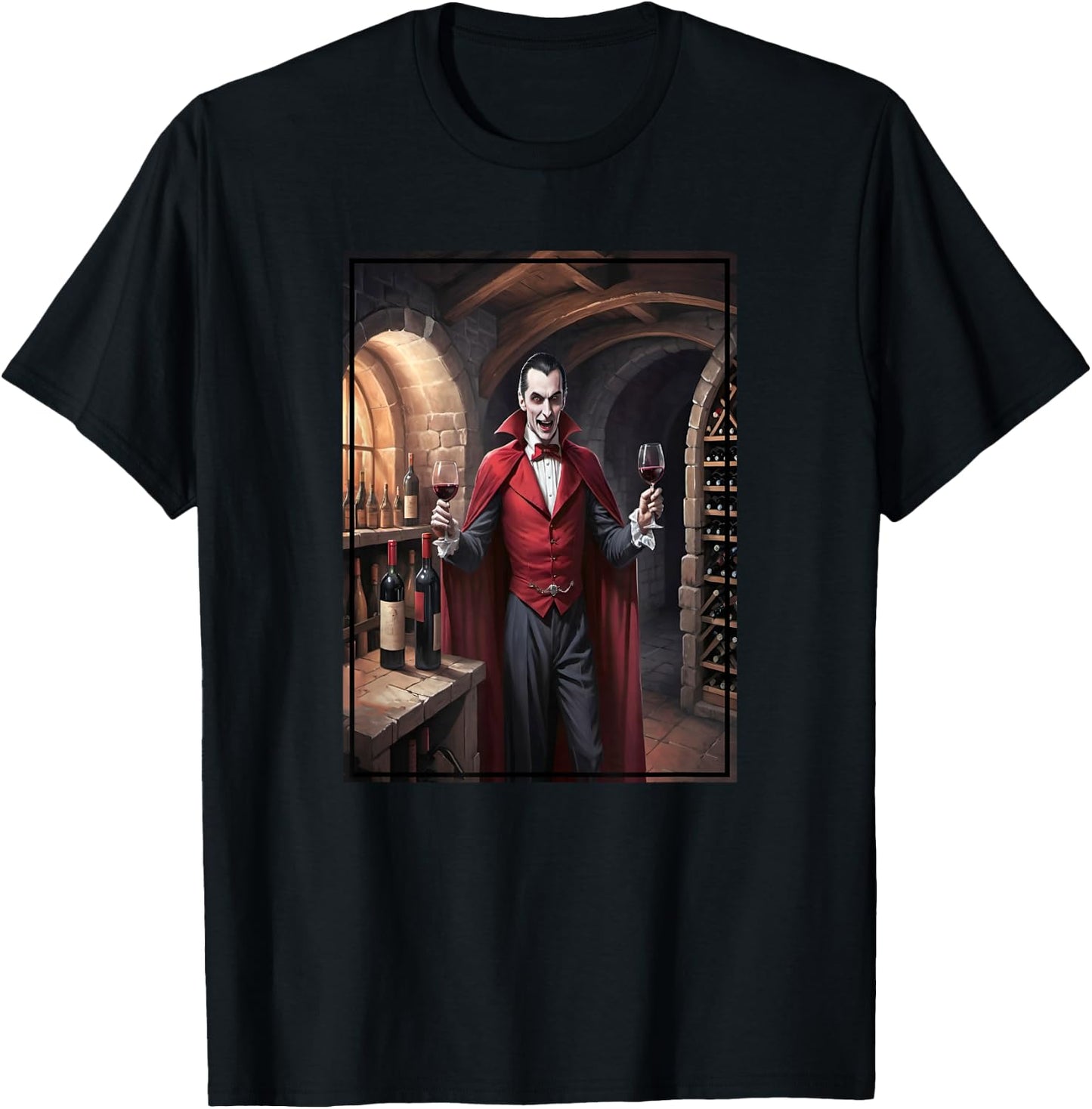 Dracula Wine Tasting in His Transylvanian Castle Cellar T-Shirt - T-Shirt | Black