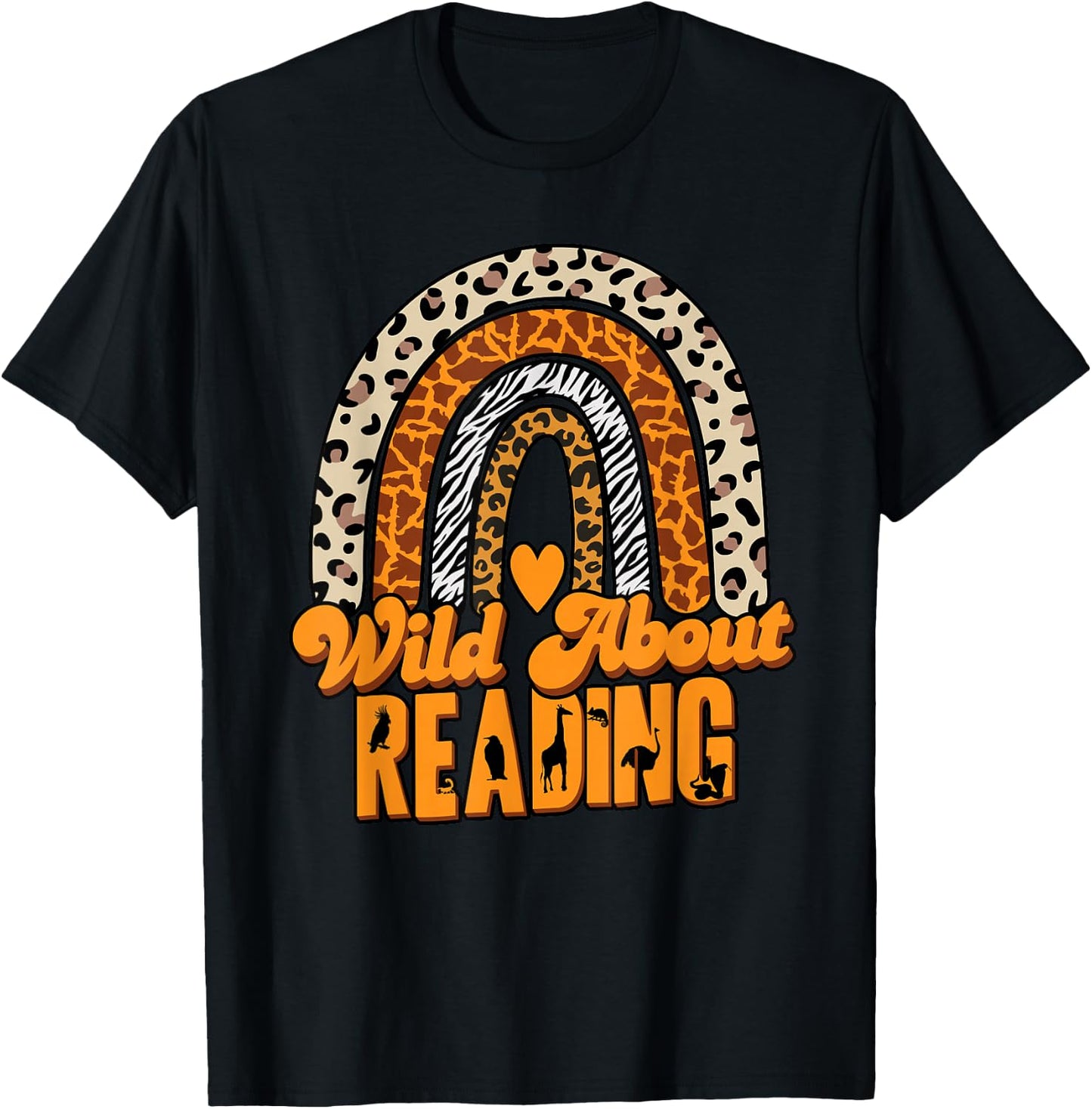 Wild About Reading Books Teacher Leopard Rainbow T-Shirt - T-Shirt | Black