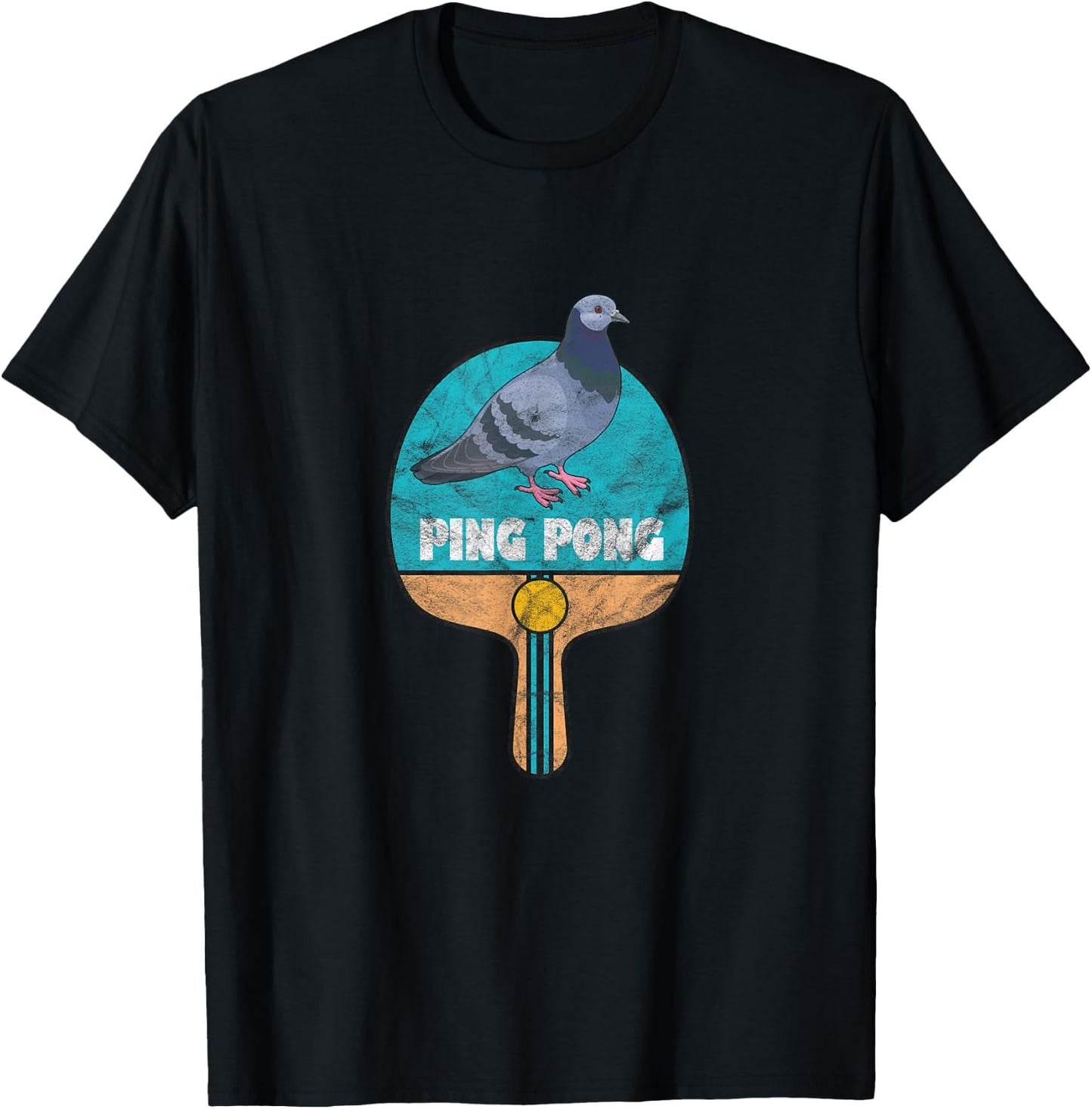 Ping Pong Paddle Pigeon Table Tennis Distressed T-Shirt - T-Shirt | Black