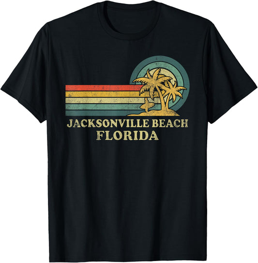 Jacksonville Beach Florida Family Vacation Vintage Palm Tree T-Shirt - T-Shirt | Black