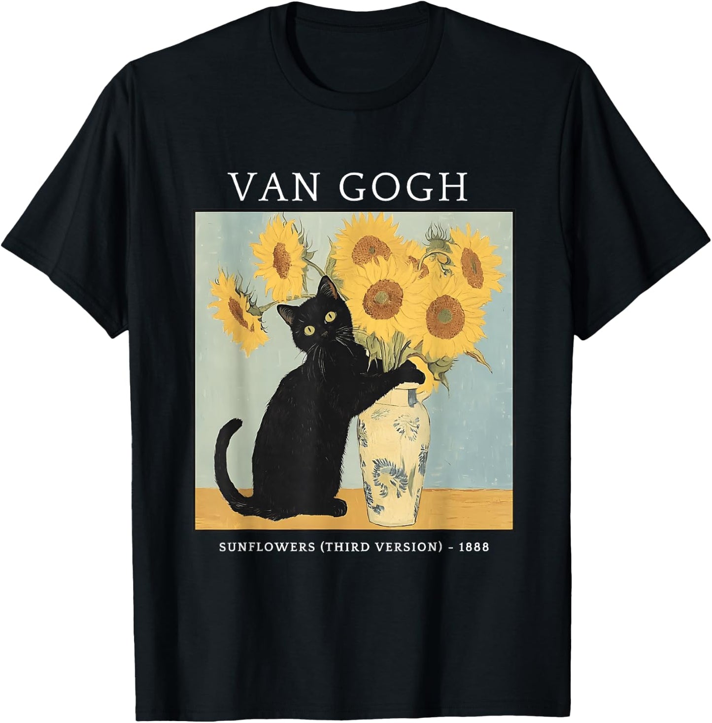 Van Gogh Sunflowers Cat Meme Van Gogh Art Graphic Funny T-Shirt - T-Shirt | Black