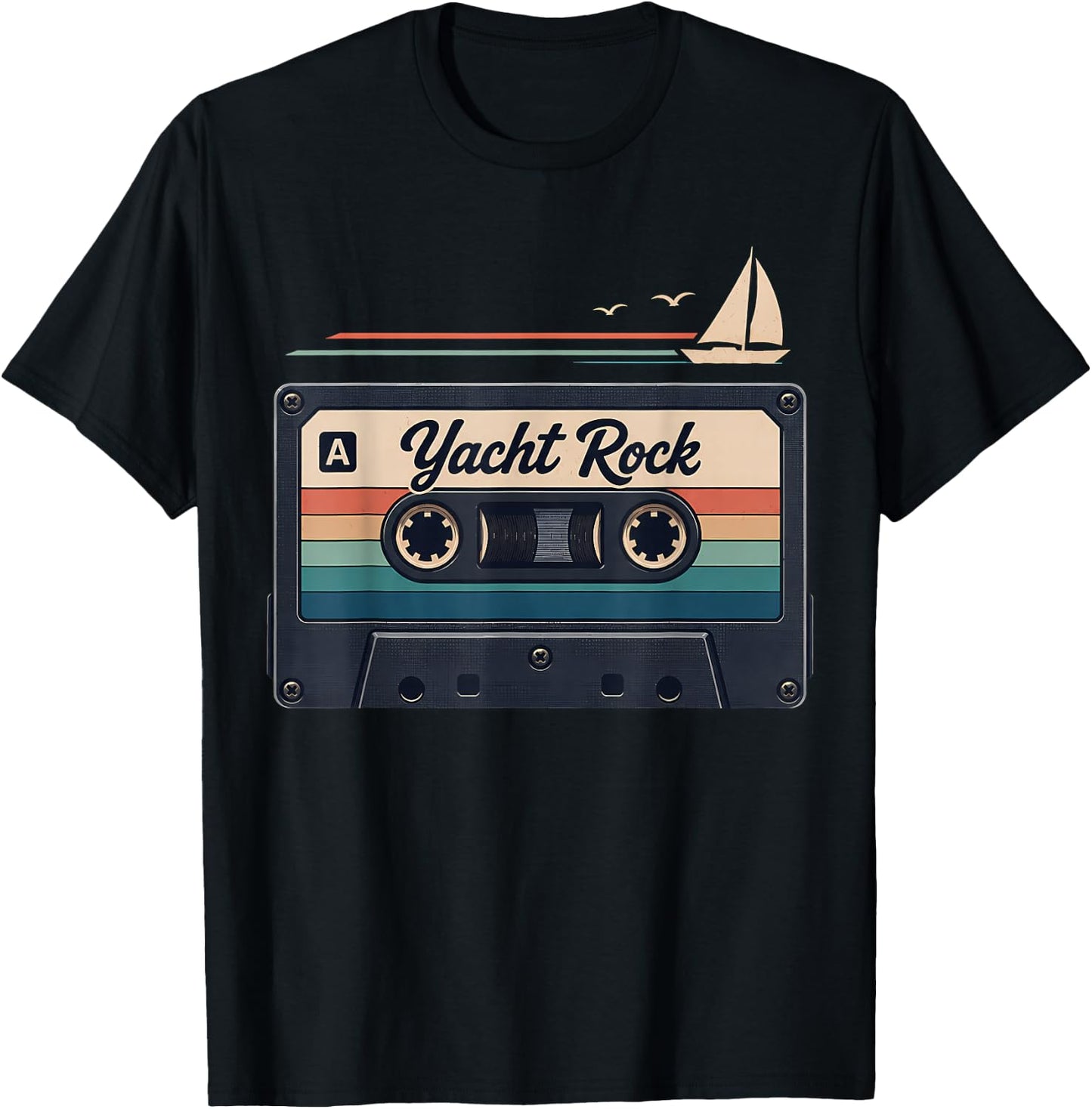 Yacht Rock Retro Cassette Tape Sailing Music Design T-Shirt - T-Shirt | Black