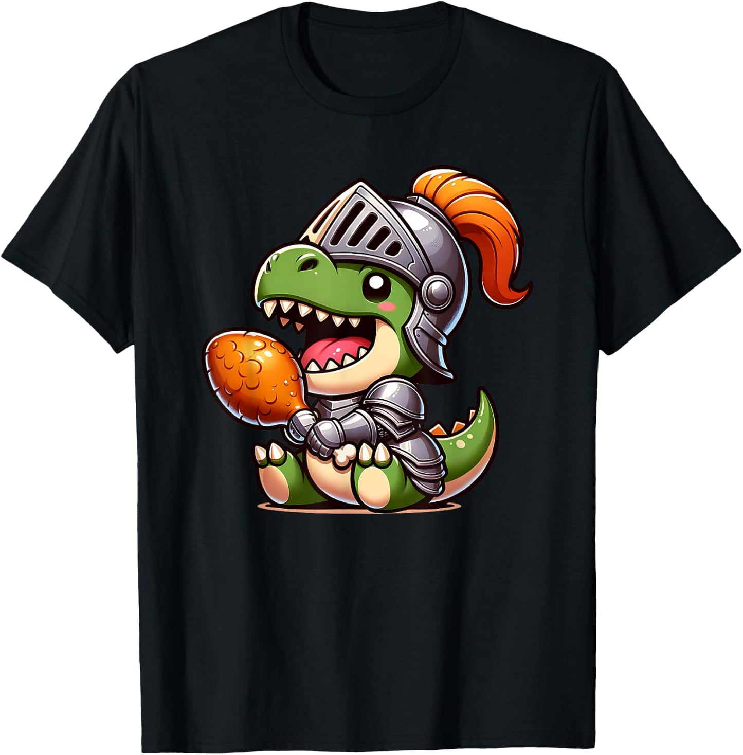 Ren Faire T-Rex Dinosaur Medieval Knight Armor Turkey Leg T-Shirt - T-Shirt | Black