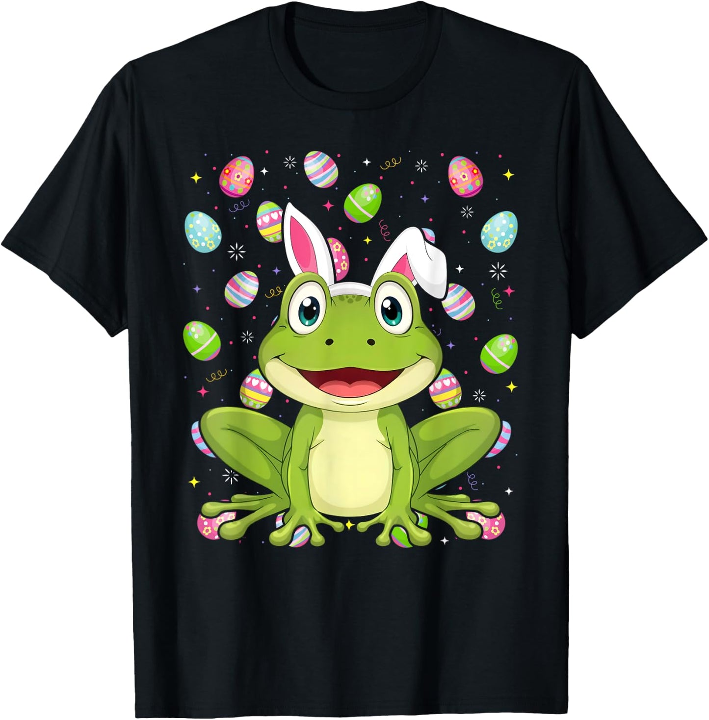 Frog Happy Easter Egg Hunt Bunny Ear Frog Easter T-Shirt - T-Shirt | Black