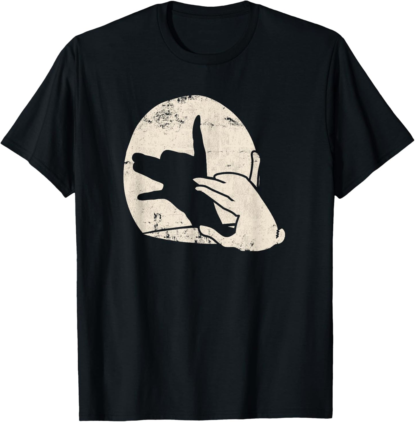 Rabbit Hand Shadow Puppet Bunny Animal Shadow T-Shirt - T-Shirt | Black