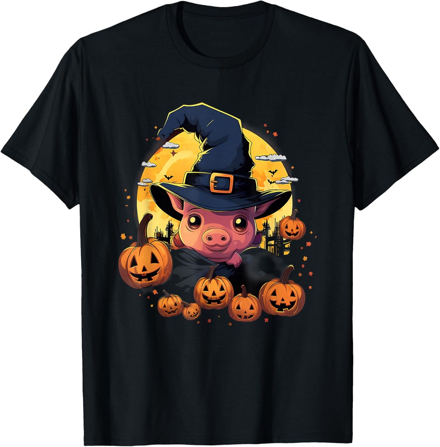Spooky Pig Witch Halloween T-Shirt - T-Shirt | Black