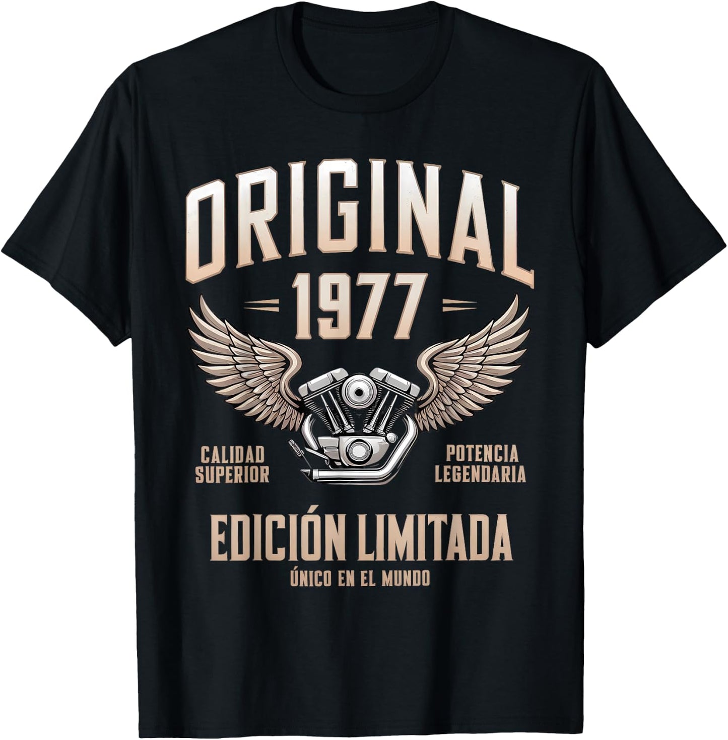 Original 1977 Spanish Birthday Motorcycle Cumpleaños Español T-Shirt - T-Shirt | Black